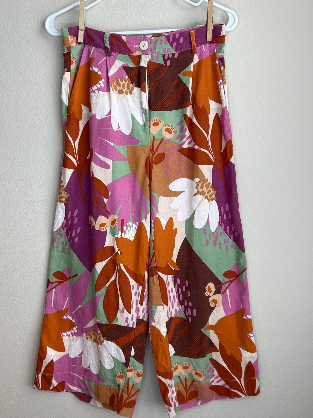 Princess Highway ModCloth Floral Linen Blend Crop Wide Leg Culotte Pants Retro